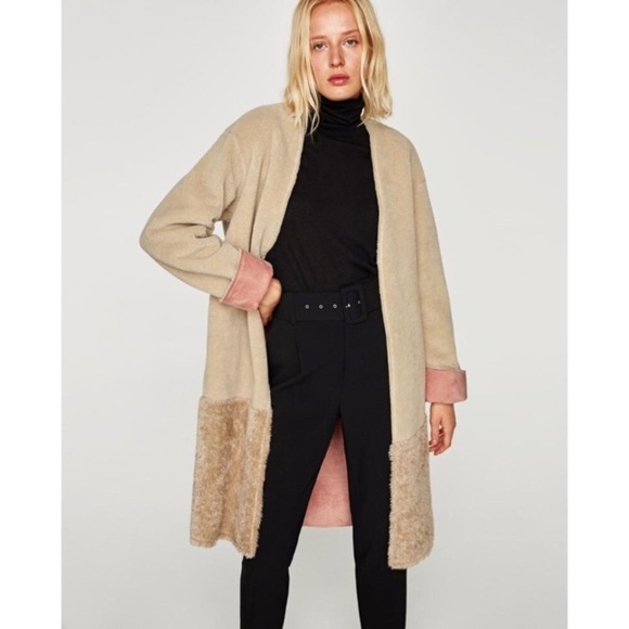 Zara Shearling Open Front Coat Cardigan 02 - Picture 1 of 16